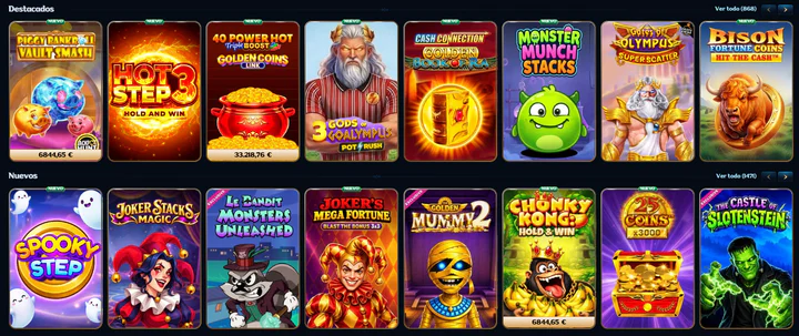 Catálogo de Millioner Casino con juegos destacados y novedades de diferentes proveedores